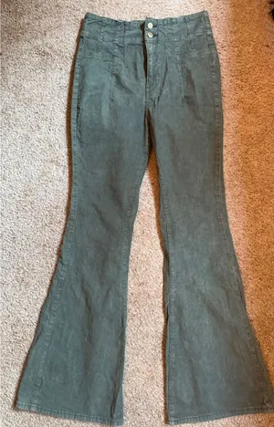 Free People We The Free Olive Green Corduroy Flare Pants Size 30 Flare thumbnail 1