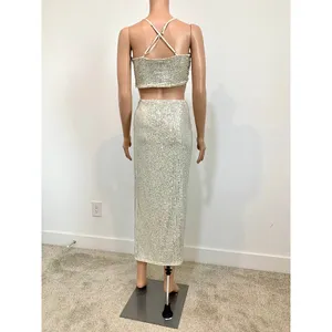 Forever 21 medium crop top sequin outfit knot front skirt set SK2 3392 thumbnail 9