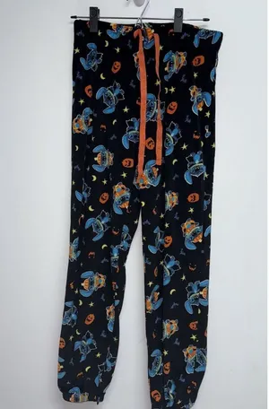Disney Stitch Pajama Pants Womens Medium Lounge Jogger PJ Black Halloween thumbnail 1