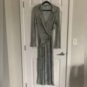 Free People Shayla Floral‎ Long Sleeve Wrap Midi Dress Size S - Mint Combo - NWT thumbnail 5