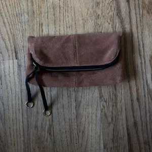 Danielle Nicole Brown Suede Foldover Clutch Bag‎ Black Trim Tassel Zip Boho thumbnail 2
