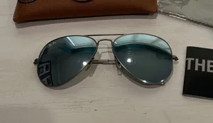 Ray Ban Aviator Large Metal Sunglasses Silver‎ Frame Blue Mirror Lens thumbnail 1