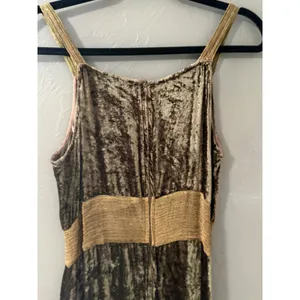 Renaissance Magnus Vintage 90s Crushed Velvet Maxi Dress Brown Gold Goblin‎ L thumbnail 5