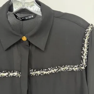 Zara Blouse Womens S Black Tweed Boucle Minimalist Workwear Classic Luxury Chic thumbnail 5