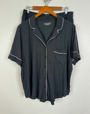 Victorias Secret Pajama Set L Black White Piping Modal Short Sleeve Button Down thumbnail 1