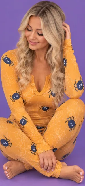 SHOSHO Halloween SpiderWeb 1-Piece Orange Pajama Romper + Headband Women’s Large thumbnail 1