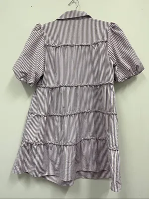 Walter Baker Lavender and White Striped Tiered Puff-Sleeve Dress size M thumbnail 2