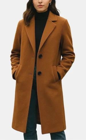 Greylin Anthropologie Brushed Wool Long OverCoat Womens XS Brown Quiet Luxury thumbnail 1