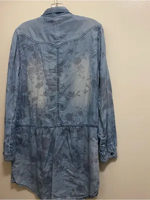 American Eagle Womens Blue Chambray Denim Shirt Dress M Medium 38” Floral READ thumbnail 9