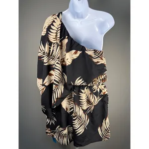 CUPSHE One Shoulder Tropical Palm Print Romper Black Resort Vacation NWT Large‎ thumbnail 5