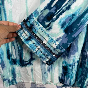 Soft Surroundings Blue Patterned Top SZ:M thumbnail 5