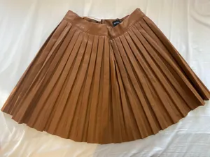 Camel Faux Leather Pleated Skater Skirt thumbnail 3