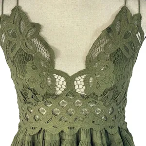 Free People Intimately Medium Adella Cami Top Olive Sparrow Ruffled Crochet Lace thumbnail 4