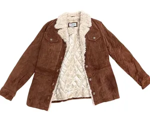 Wilsons Leather Maxima Brown Suede Faux Shearling Trucker Jacket Womens Medium thumbnail 1