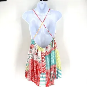 Angel Biba Patchwork Colorful Lace Trim Mini Sundress Size Small Open Back Boho‎ thumbnail 2