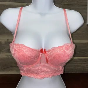 Black Fuchsia Peach Colored Lace Bra With 6 Rows Of Claps Size 34B thumbnail 1