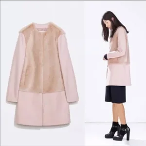 Zara pink wool peacoat faux fur blogger fave Small thumbnail 2