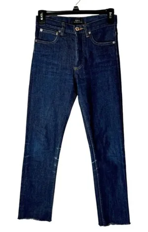 APC Jeans Women 24 Blue Dark Wash Denim Button Fly Faded‎ Straight Cropped Leg thumbnail 1