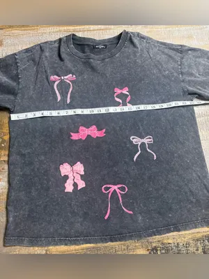 Acid wash black Short-Sleeve Tee with Pink Bow Prints thumbnail 6