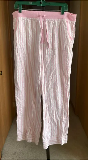 Women's Victoria's Secret Pink & White Striped Pajama Pants XL thumbnail 1