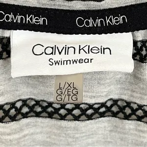Calvin‎ Klein Swimwear Grey Black Striped Cold Shoulder Maxi Dress Cover Up L/XL thumbnail 4