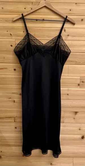 Vintage Small Black Geometric Floral Lace Trim Slip Dress Whimsigoth Fairycore thumbnail 1