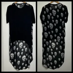 Tobi Skull Print Hi Low Long Duster Top Size Medium Thin Fabric Black White Goth thumbnail 3