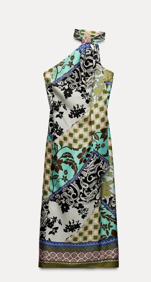 ZARA dress maxi Multicolor Halter printed satin effect casual wedding party thumbnail 12