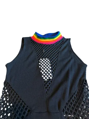 Jaded London Black Bodycon Dress Cutout Mesh Rainbow Collar Size Small NWT thumbnail 2