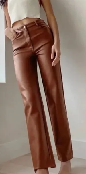 Aritzia Wilfred Melina Pants Vegan Faux Leather High Waist Brown Size‎ 4 thumbnail 1
