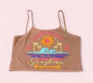Tan Beach Theme Crop Tank with Sunshine state of mind thumbnail 1