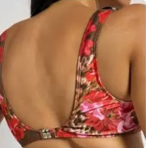 NWOT Aiirz Red and Brown Floral and Cheetah Print Embellished Bikini Top Sz L thumbnail 1