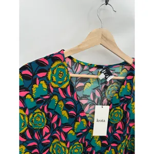 Leota Dress‎ Women's S Multi Blue Pink Bright Floral Marche Fleur V-Neck Maxi thumbnail 5