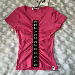 NWT Daydreamer Hook‎ and Eye Barbie Pink Punk Y2K Babydoll Baby T Womens XS thumbnail 2