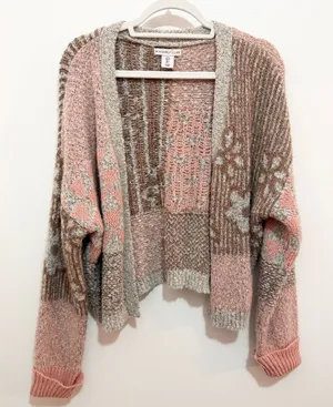 Sincerely Jules Blush Patchwork Chunky Knit Cardigan Size Large thumbnail 1