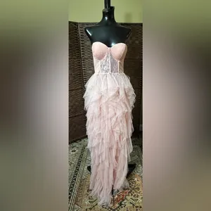 NEW Faeriesty Pink Lace Bodice Contrast Layered Mesh Hem Prom Dress Size Medium thumbnail 3