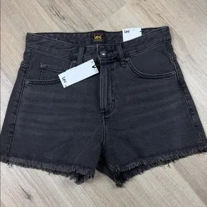 NWT Lee Black Mid Rise Frayed Hem‎ Denim Shorts Women's Size 26 Cutoff thumbnail 1