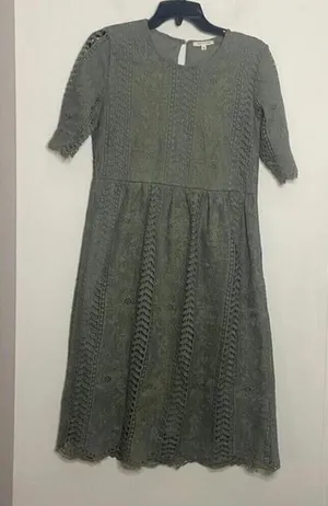 Tea n rose green lace crochet short sleeve midi dress prairie boho modest thumbnail 1