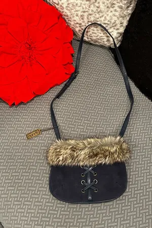 Sporto navy blue faux fur purse thumbnail 1