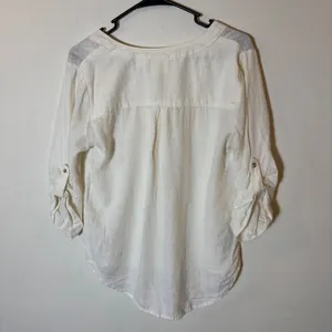 Maeve Anthropologie Cream Linen‎ Lace-Up Tunic Top Roll-Tab Sleeve Blouse Size 6 thumbnail 5