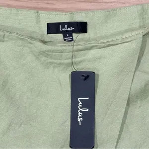 NEW Lulu’s Light Green Overlapping Linen Blend Mini Skort Women’s Large thumbnail 4