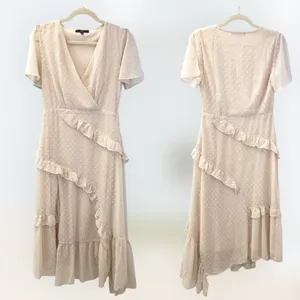 Lulus | Swiss Dot Ruffled Midi Dress in Cream NWT Style: Next to You thumbnail 2