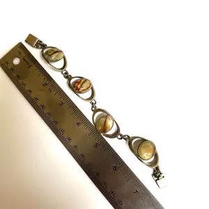 Silver tone agate link vintage bracelet thumbnail 7