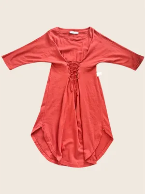 Free People Beach NWT Sz S Boho Lace-Up Midi Dress Terracotta Rust Cotton thumbnail 5