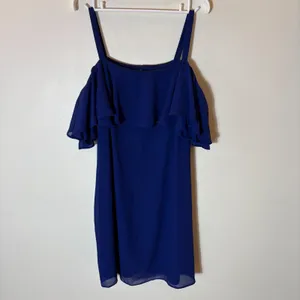 Eliza J Royal‎ Blue Cold Shoulder Ruffle Chiffon Dress Size 14 thumbnail 2