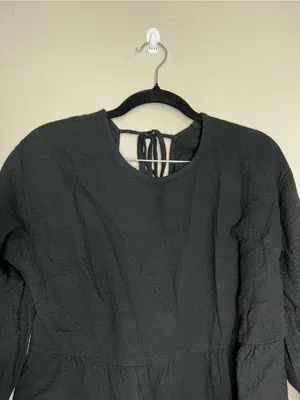 Madewell Black‎ Gauze Open Back Peplum Tie Long Sleeve Blouse thumbnail 3