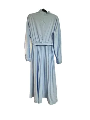 Women’s Pale Blue Pleated Midi Dress with Tie Waist thumbnail 3