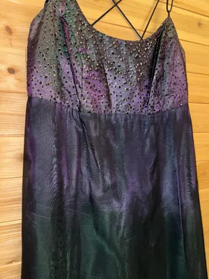 VNTG Faviana Large Iridescent Purple Green Strappy Prom Dress Whimsigoth Fairy thumbnail 4