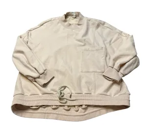 🤍 Nap Cotton Drawstring Hem Sweatshirt 🧶 Beige Oversized Pocket‎ Pullover M ✨ Yellow Size M thumbnail 1