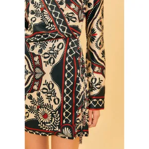 FARM RIO Passion Scarf Wrap Mini Dress Women's Size XS Black Printed thumbnail 3